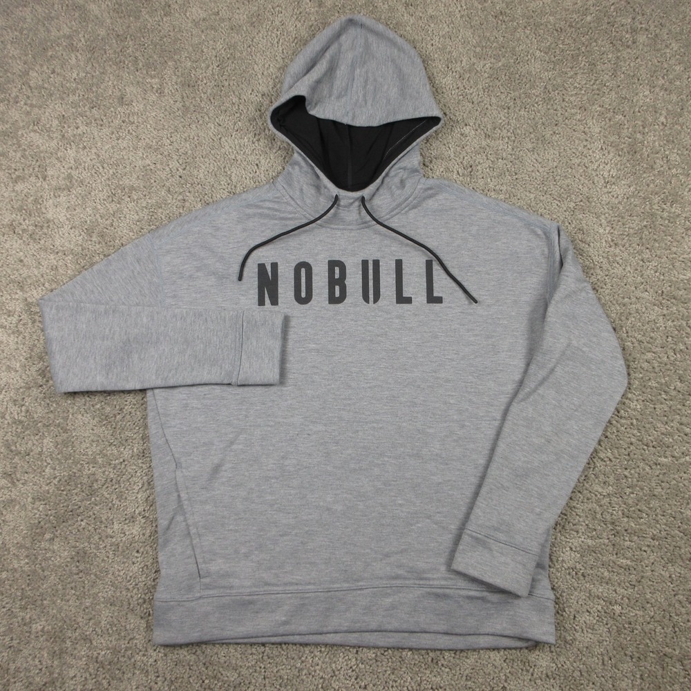 NOBULL Sweater Mens Small Gray Gym Performance Logo Pullover Hoodie Sweatshirt